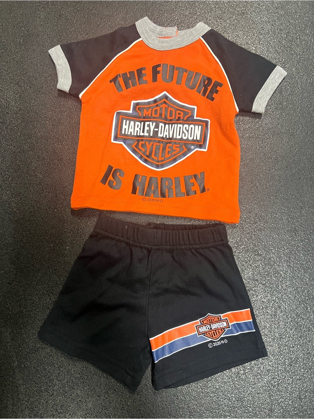 Harley-Davidson Orange & Black Kids Shorts set